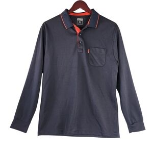 Men's FGS Long Sleeve Navy Polo Golf Shirt with Orange Accents XL